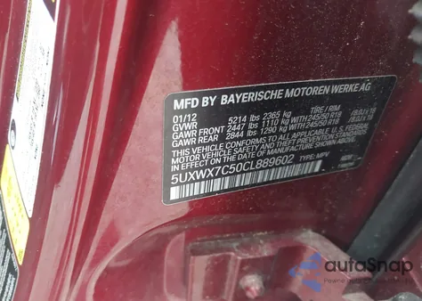 2012 BMW X3 xDrive35I из США, поврежденный, VIN 5UXWX7C50CL889602